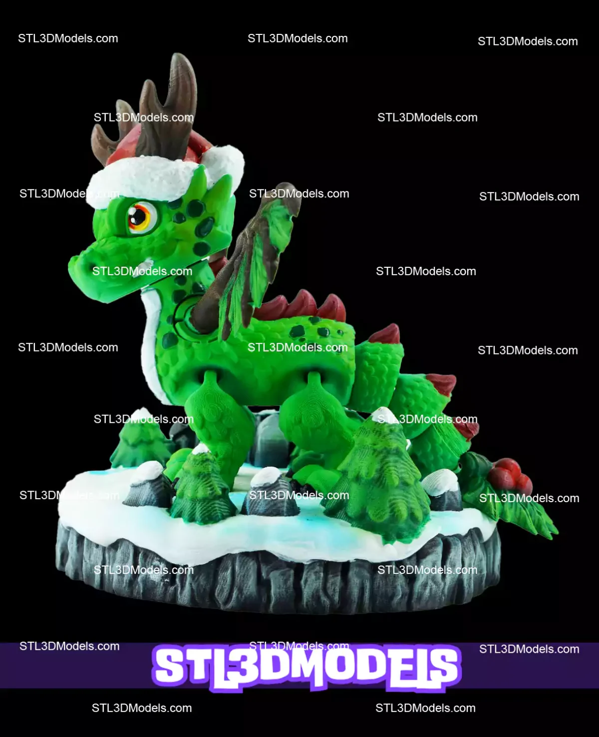Flexi Christmas Dragon STL and 3MF