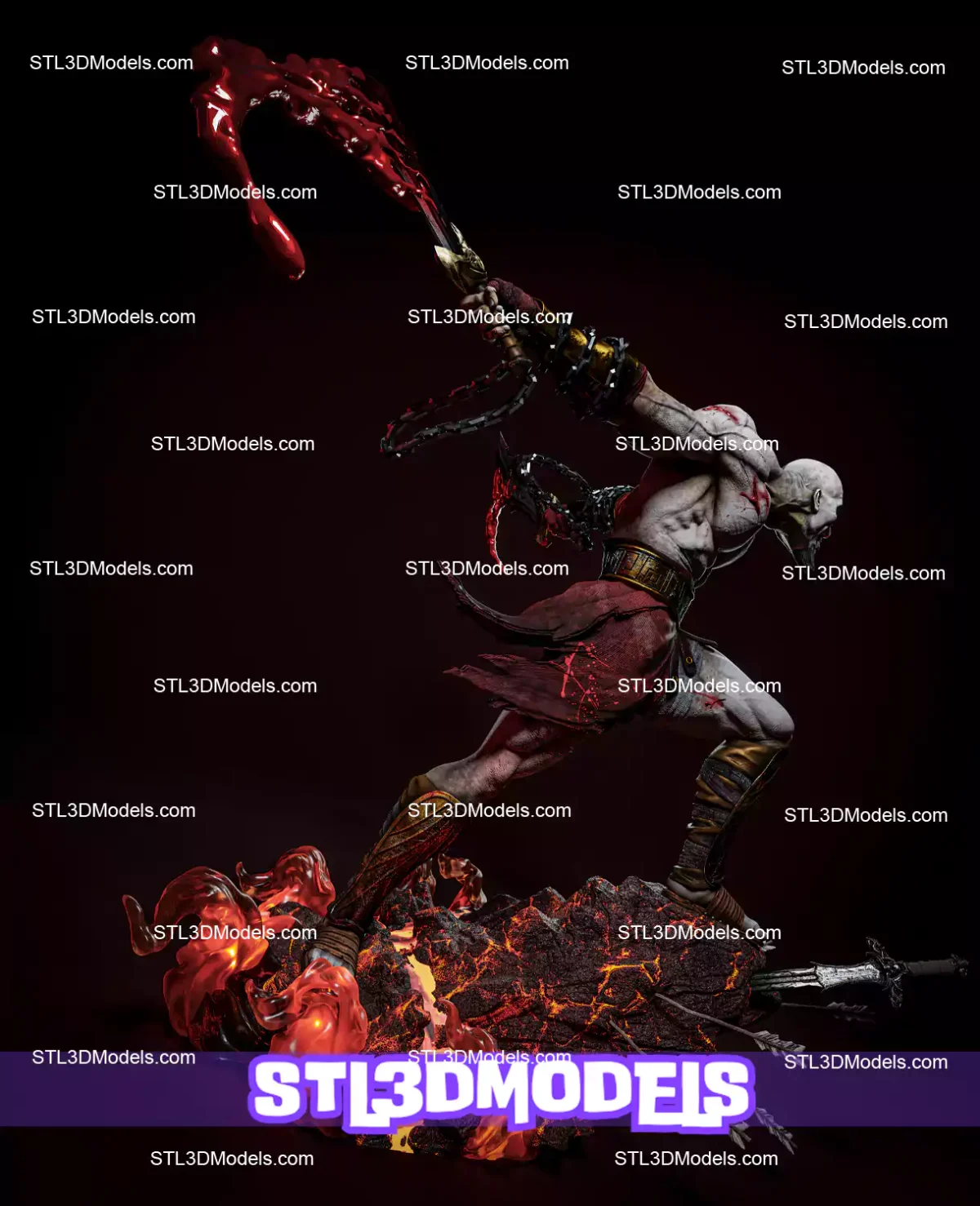 Kratos Full Figure and Bust STL 3D Model