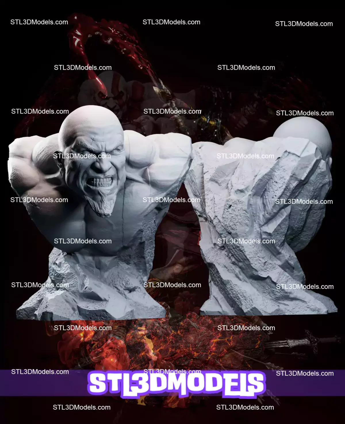 Kratos Full Figure and Bust STL 3D Model