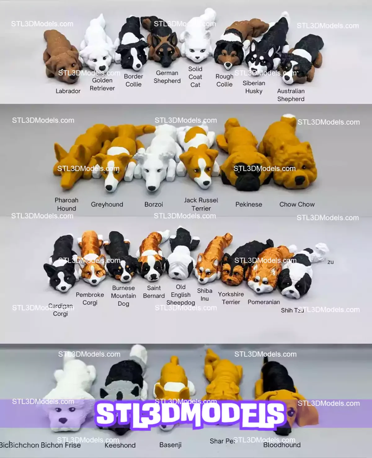 Flexi Dogs Keychain Bundle STL 3D Print Model 