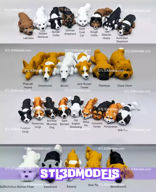 Flexi Dogs Keychain Bundle STL 3D Print Model 