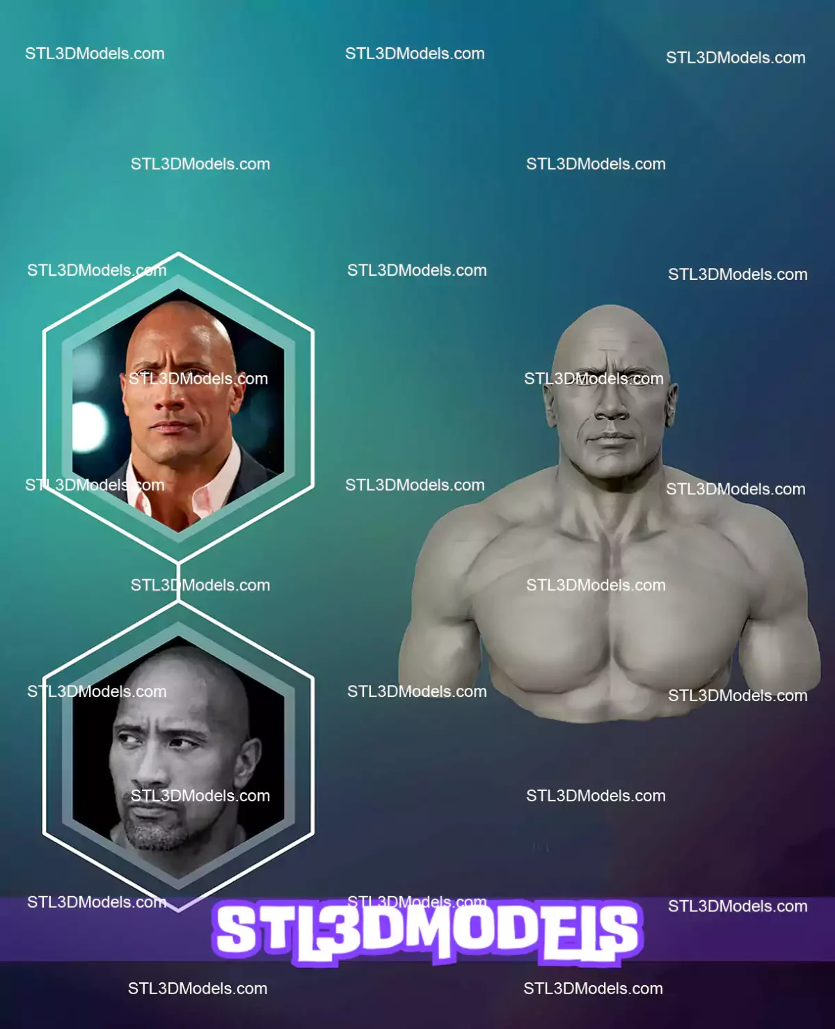 The Rock Bust STL 3D Model 