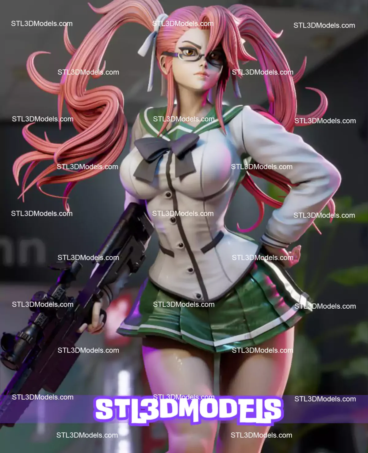 Saya Takagi with Sniper STL 3D Model 