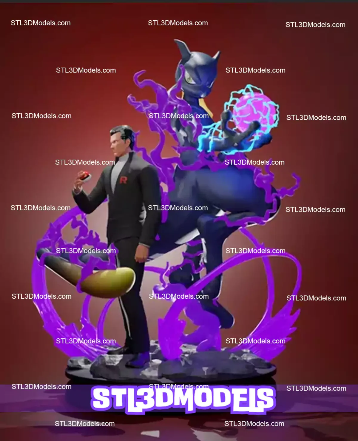 Giovanni and Mewtwo STL 3D Model 