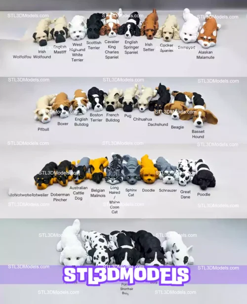 Flexi Dogs Keychain Bundle STL 3D Print Model 