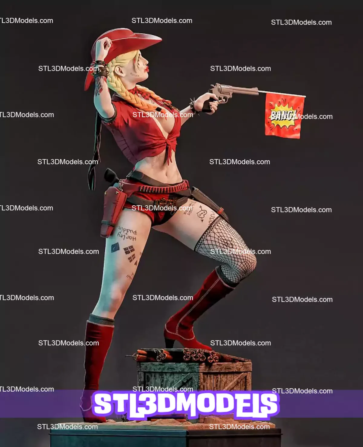 Harley Quinn Cowgirl STL 3D Model 