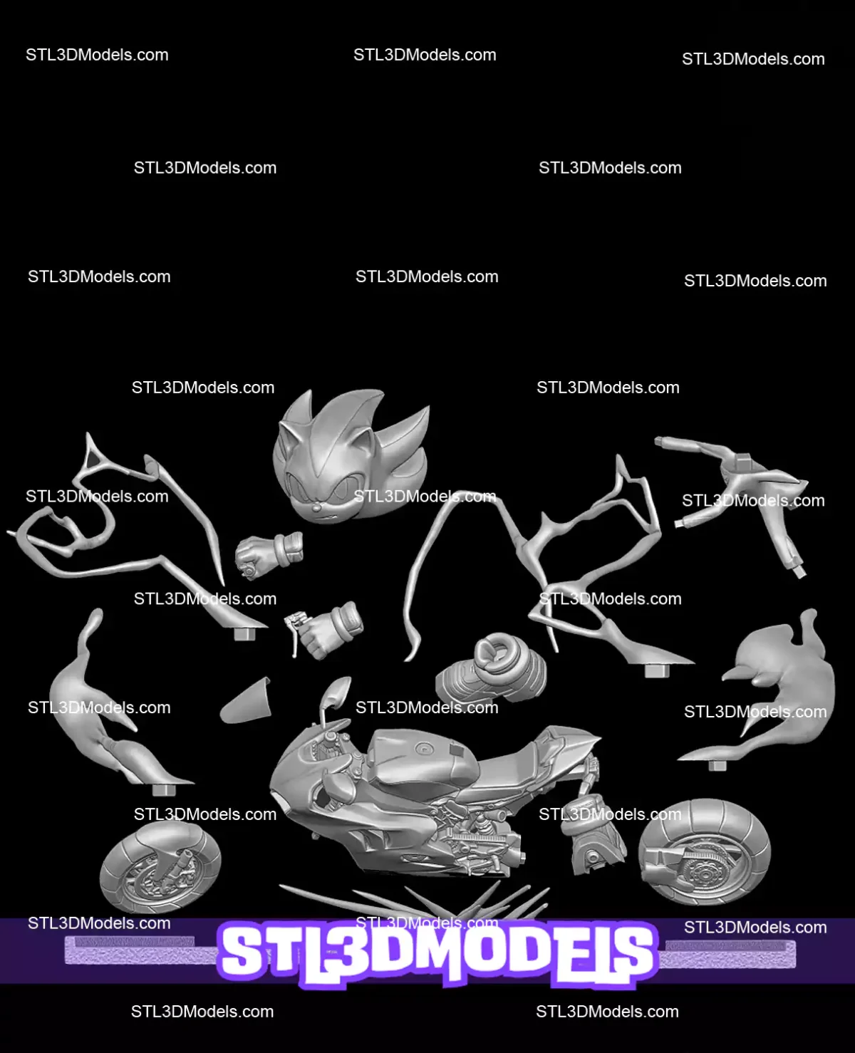 Shadow Sonic on Motor STL 3D Model 
