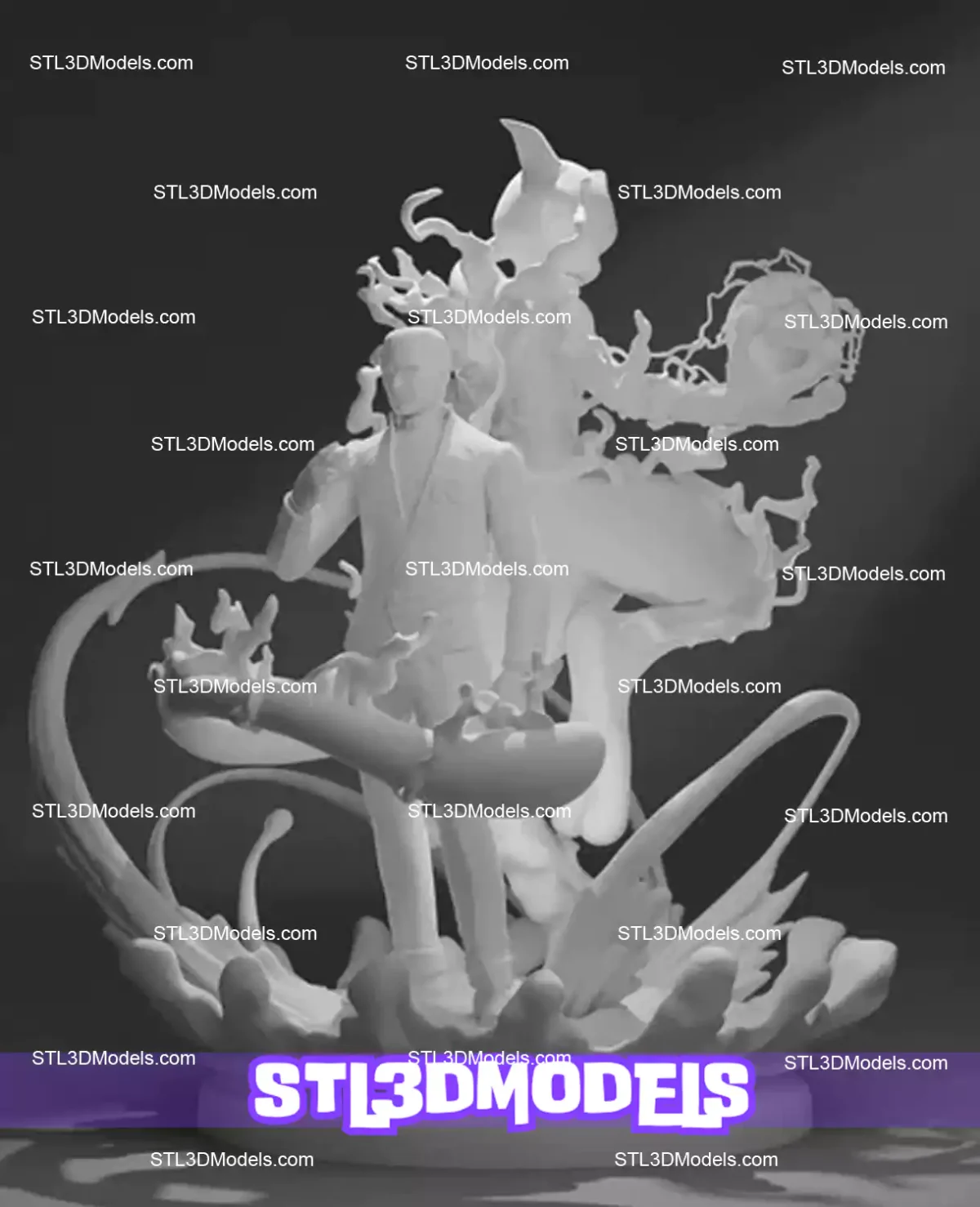 Giovanni and Mewtwo STL 3D Model 