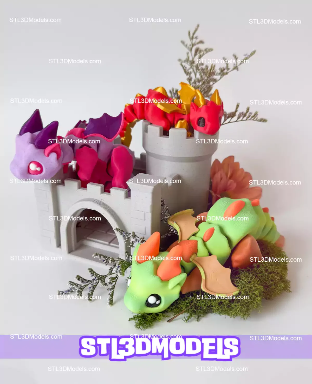 Little Dragon and Castle STL and 3MF