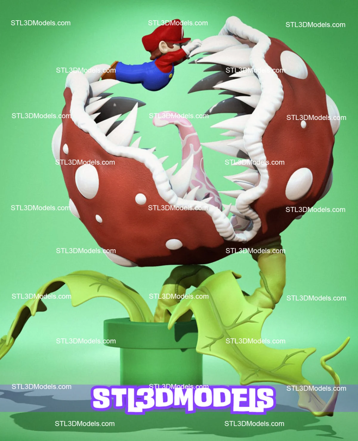 Mario Bros vs Piranha Plant STL 3D Model 