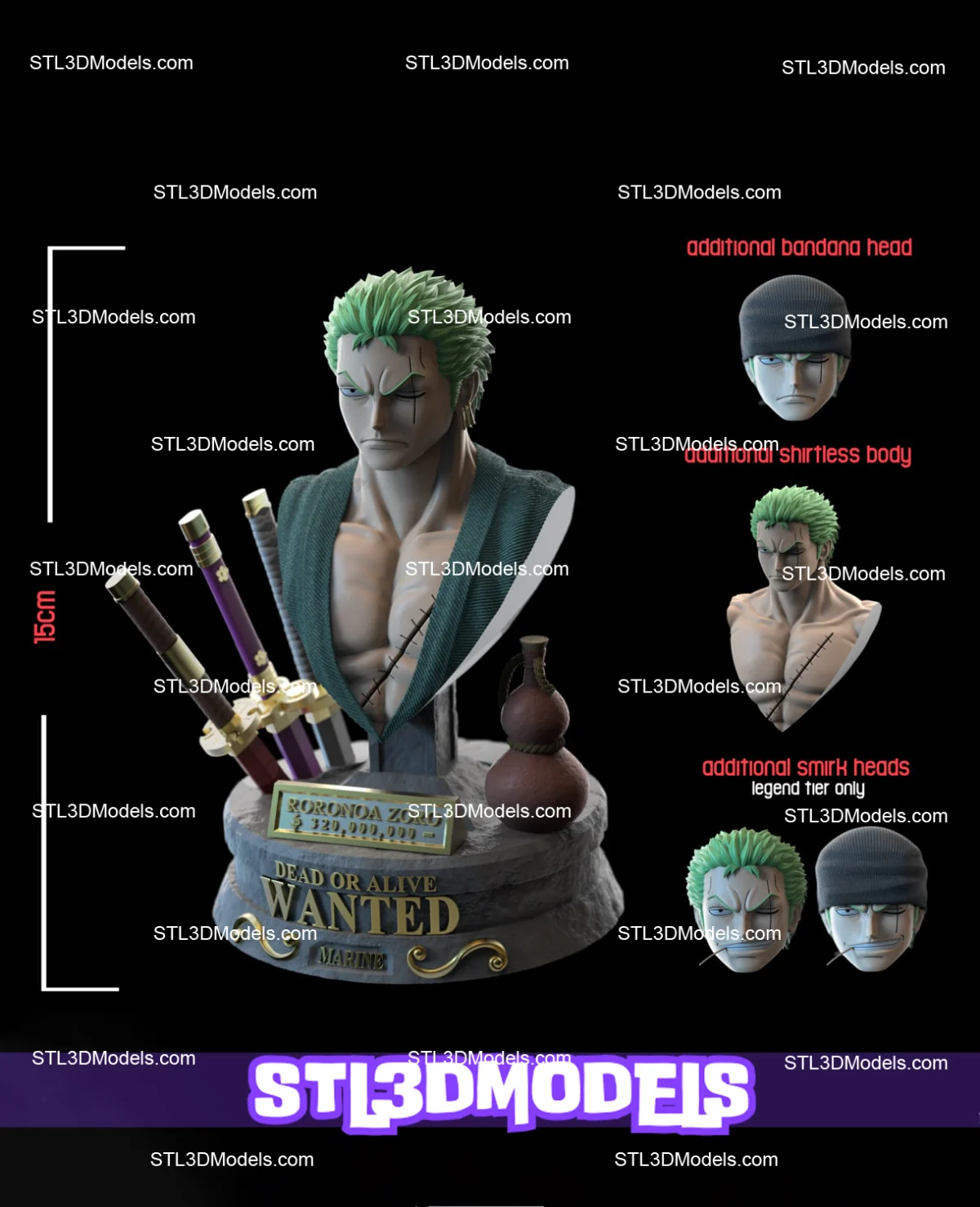 Zoro Bust STL 3D Model 