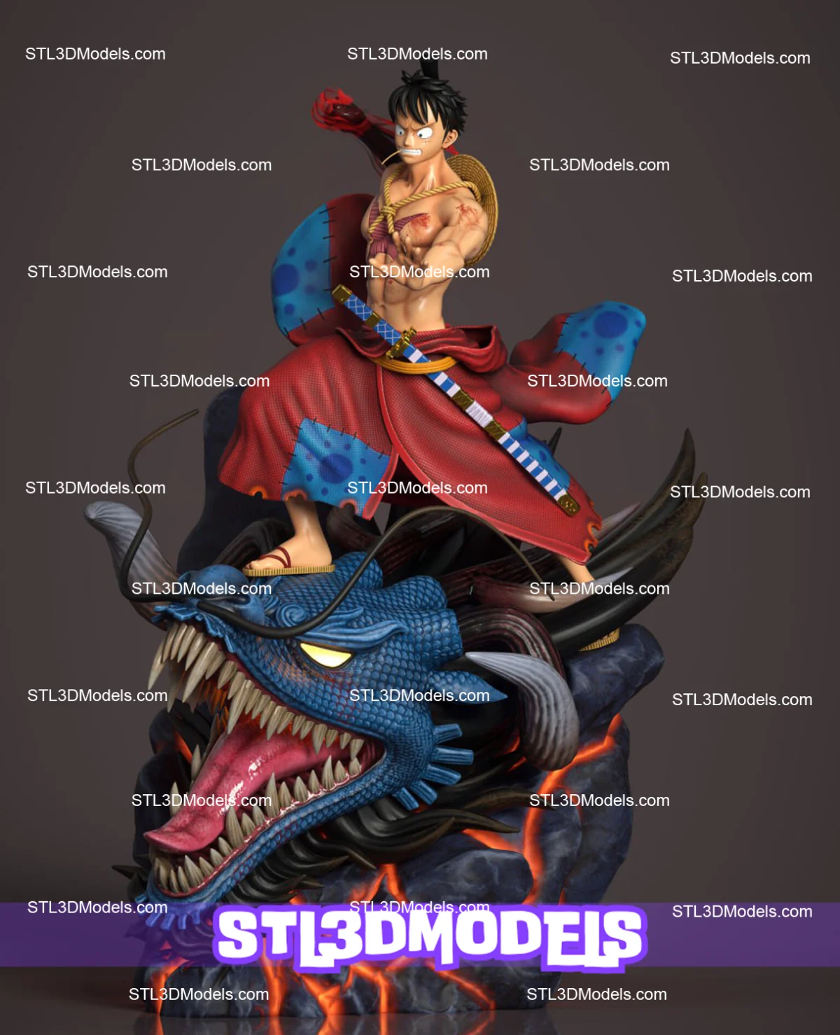 Monkey D. Luffy vs Kaido STL 3D Model 