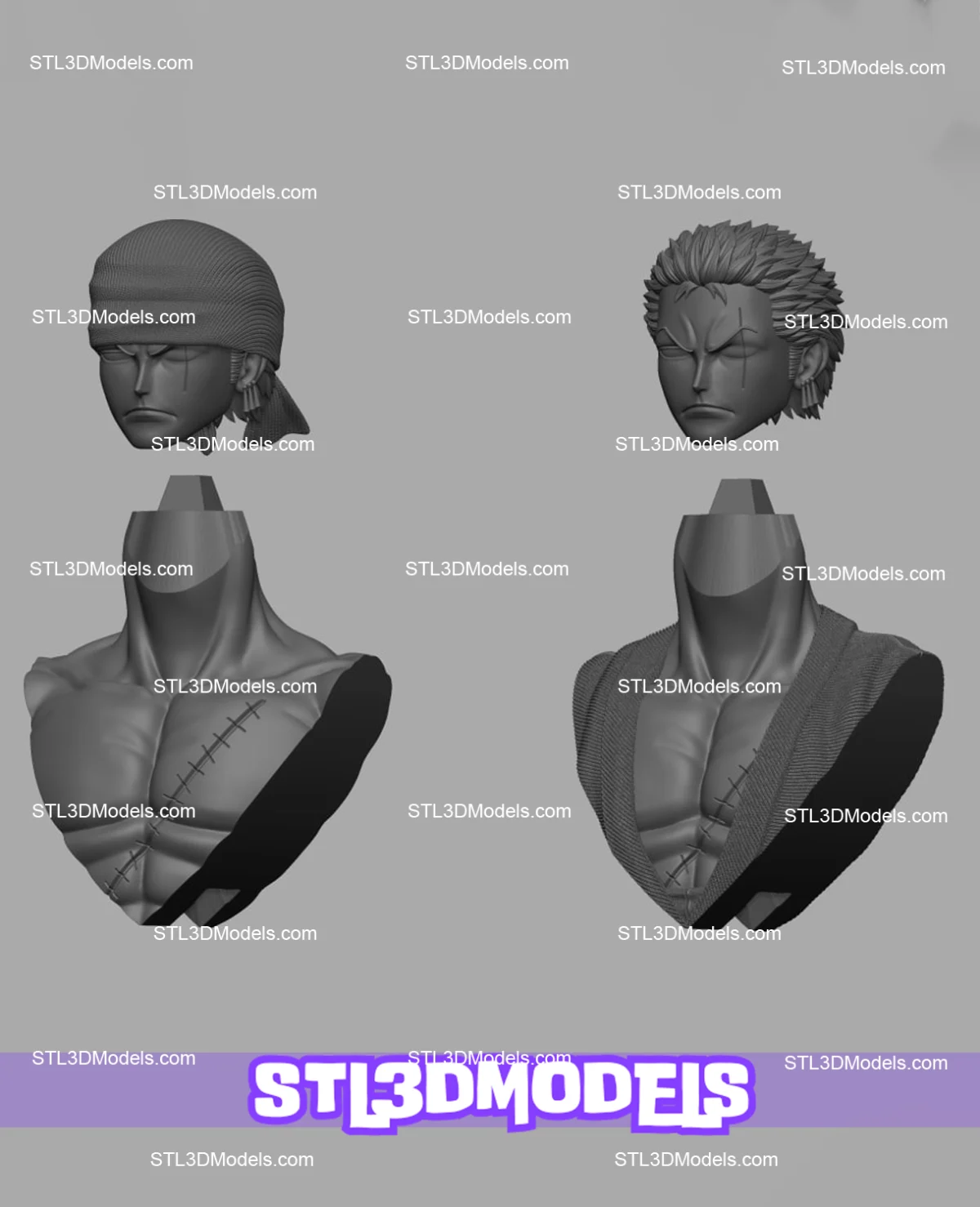 Zoro Bust STL 3D Model 