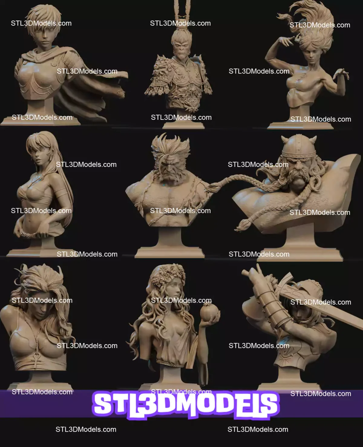 Bust Pack 9 Character STL 3D Printable