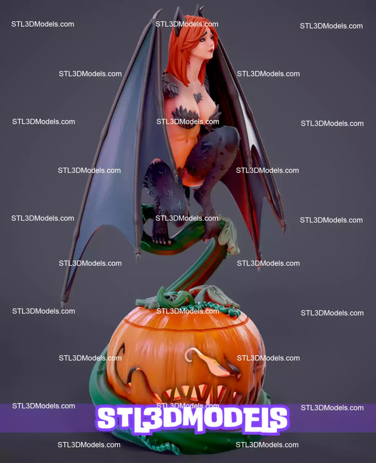 Halloween Bat Girl Pumpkin STL 3D Model