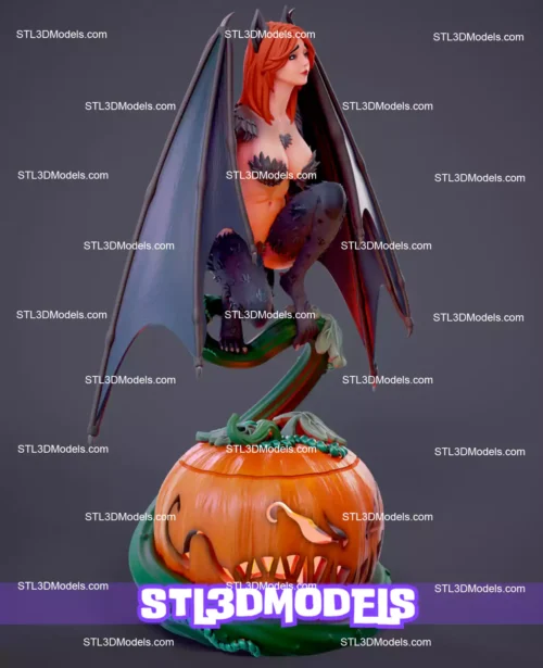 Halloween Bat Girl Pumpkin STL 3D Model
