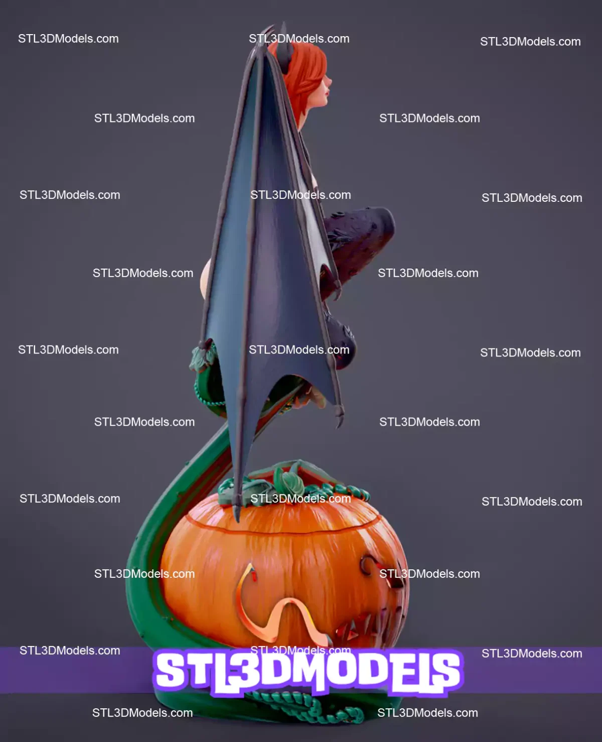 Halloween Bat Girl Pumpkin STL 3D Model