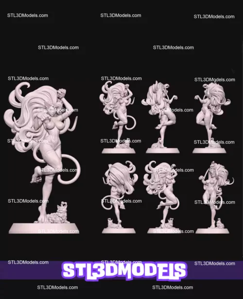 Felicia Darkstalkers and White Cat STL 3D Model