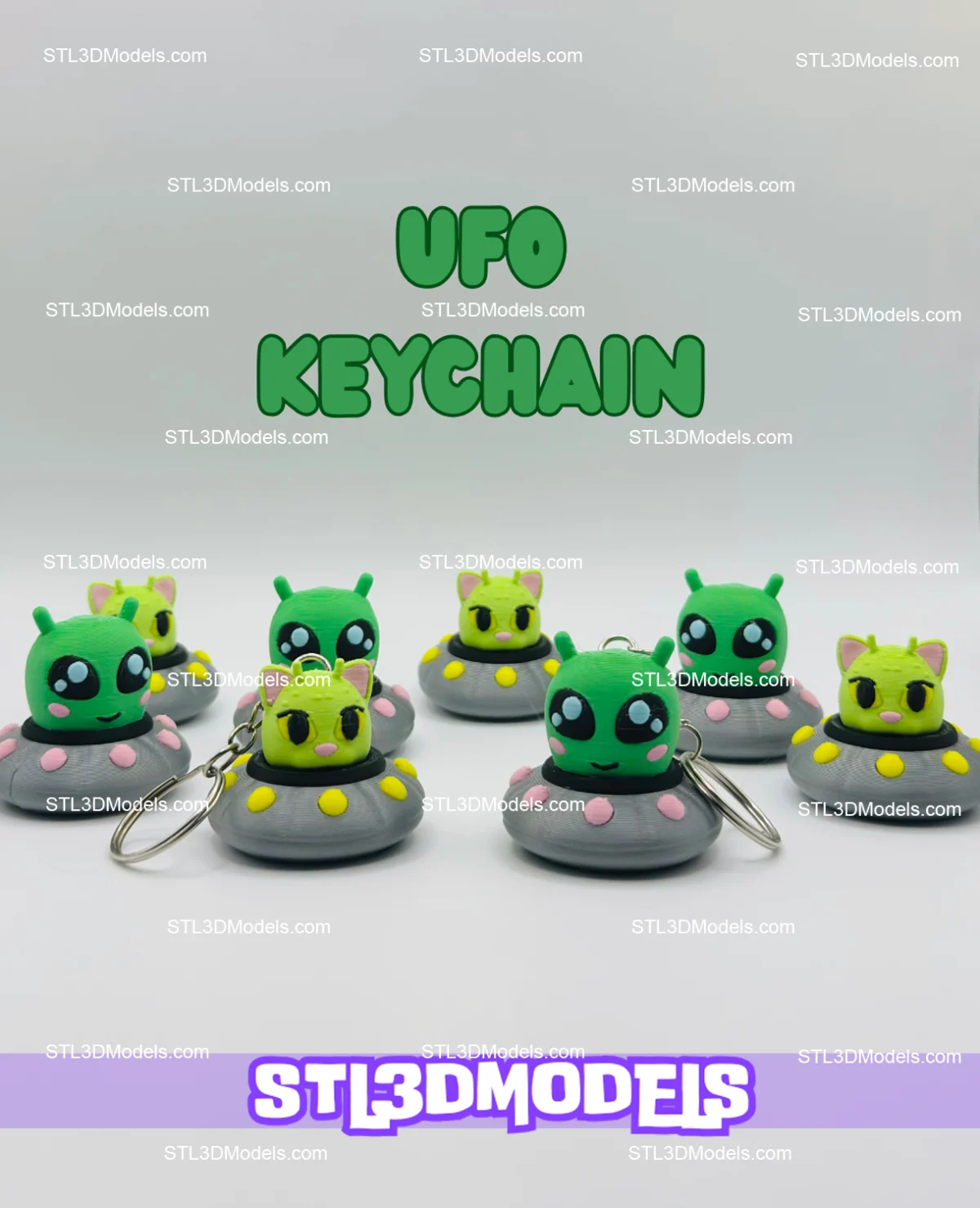 Alien & Cat UFO Keychains STL 3D Model