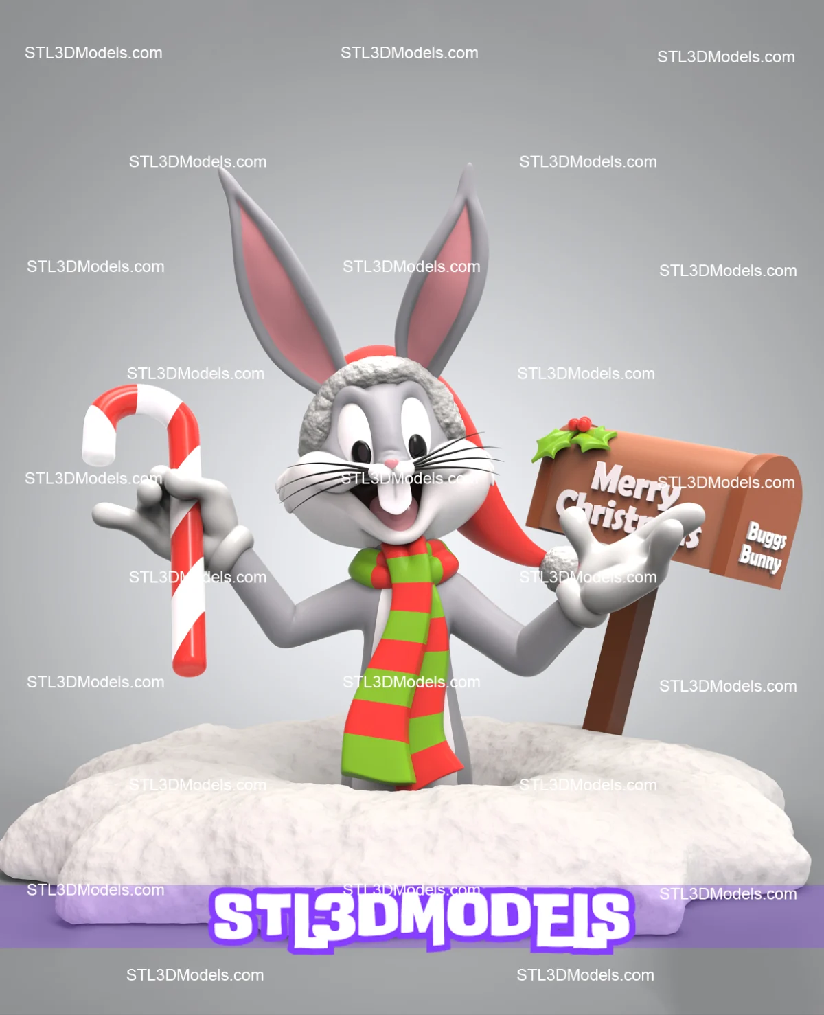 Bugs Bunny Christmas STL 3D Model