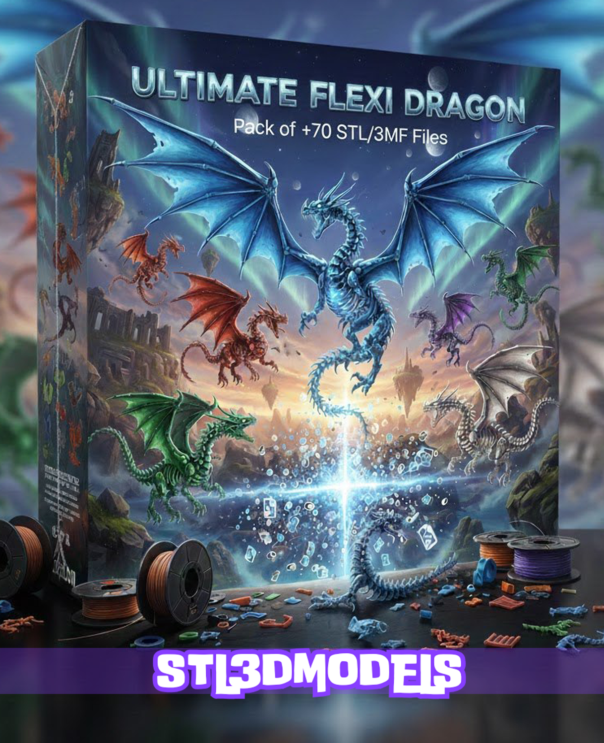 70 Flexi Dragon STL & 3MF 3D Model Pack