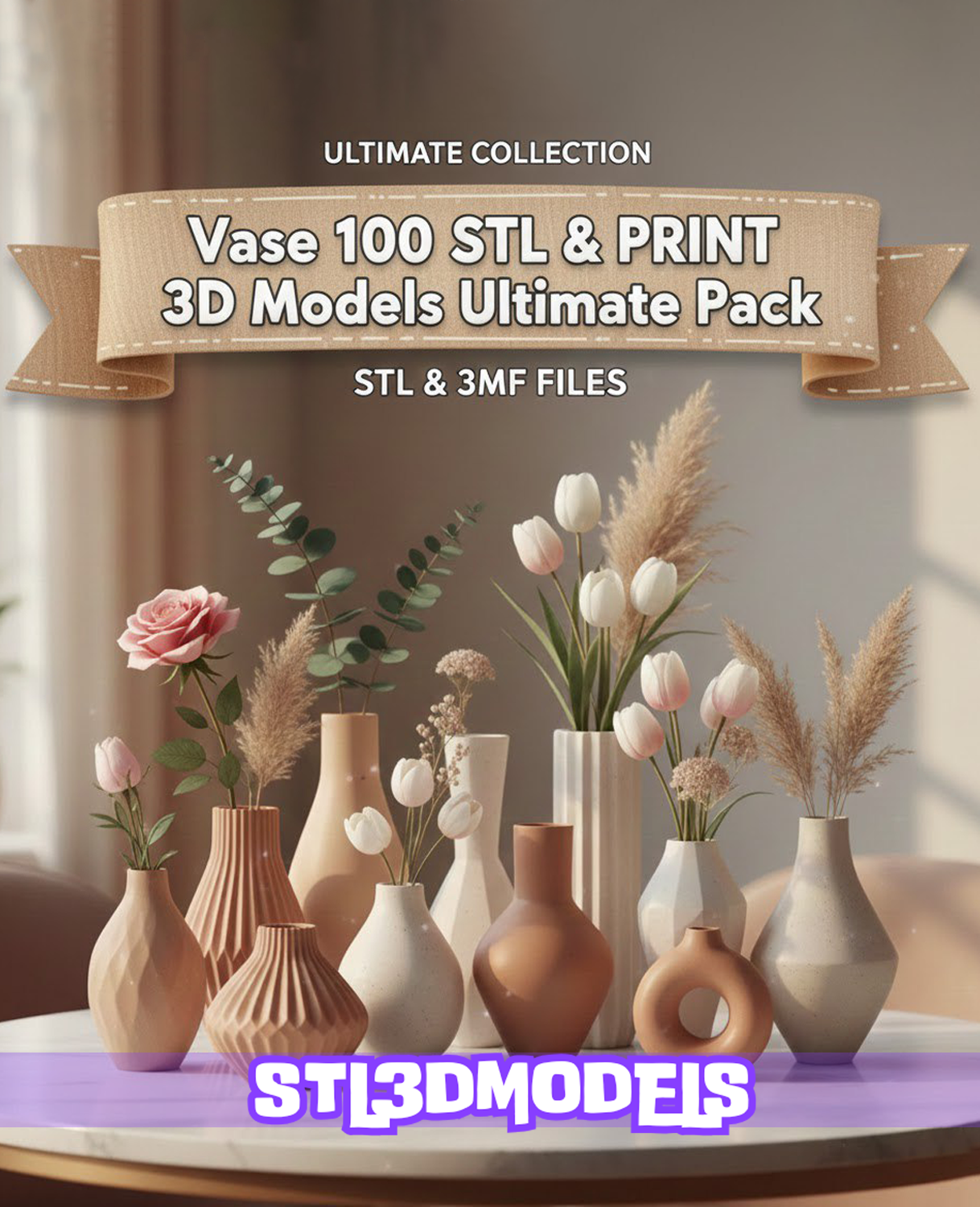 Vase 100 STL & 3MF 3D Models Ultimate Pack