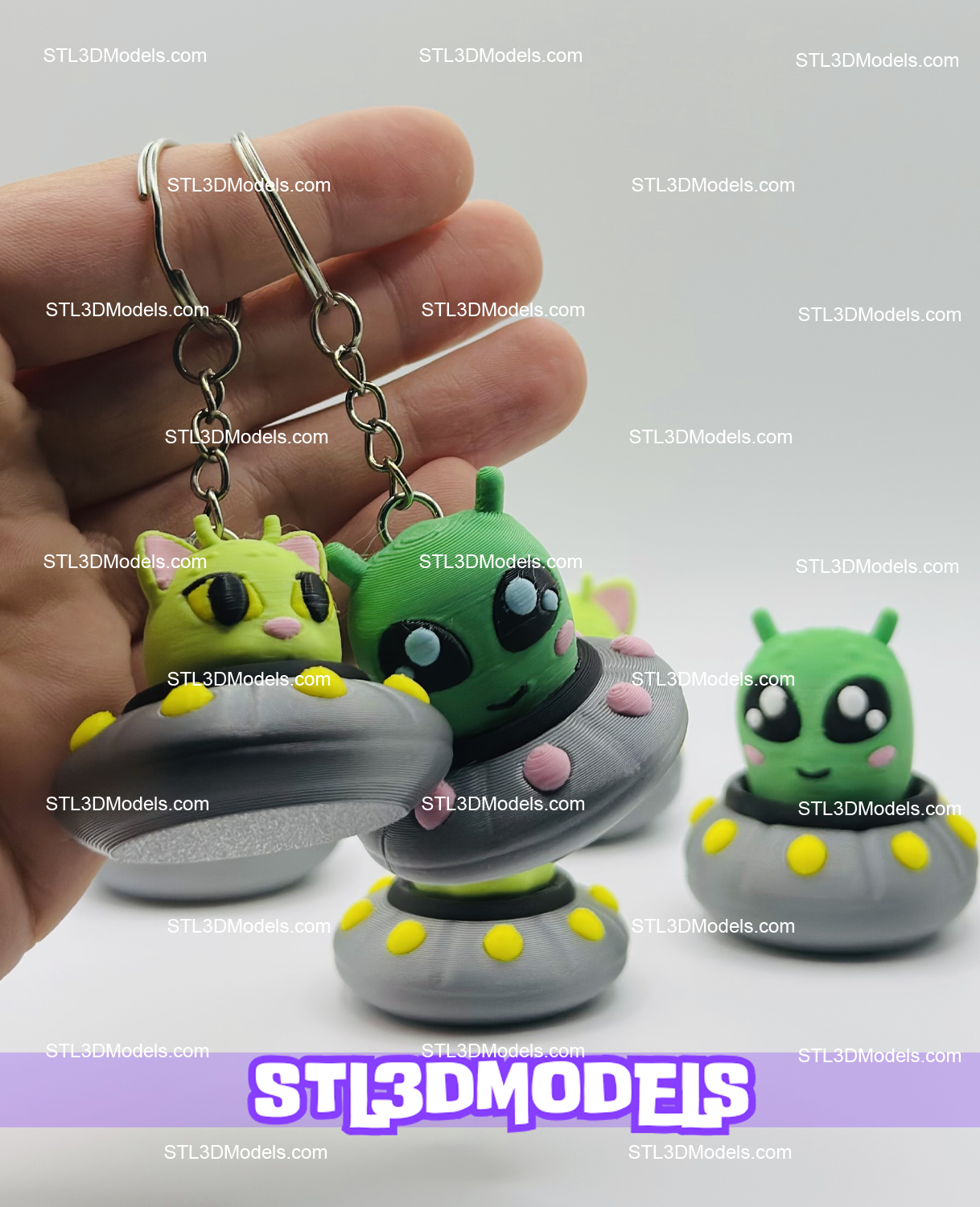Alien & Cat UFO Keychains STL 3D Model