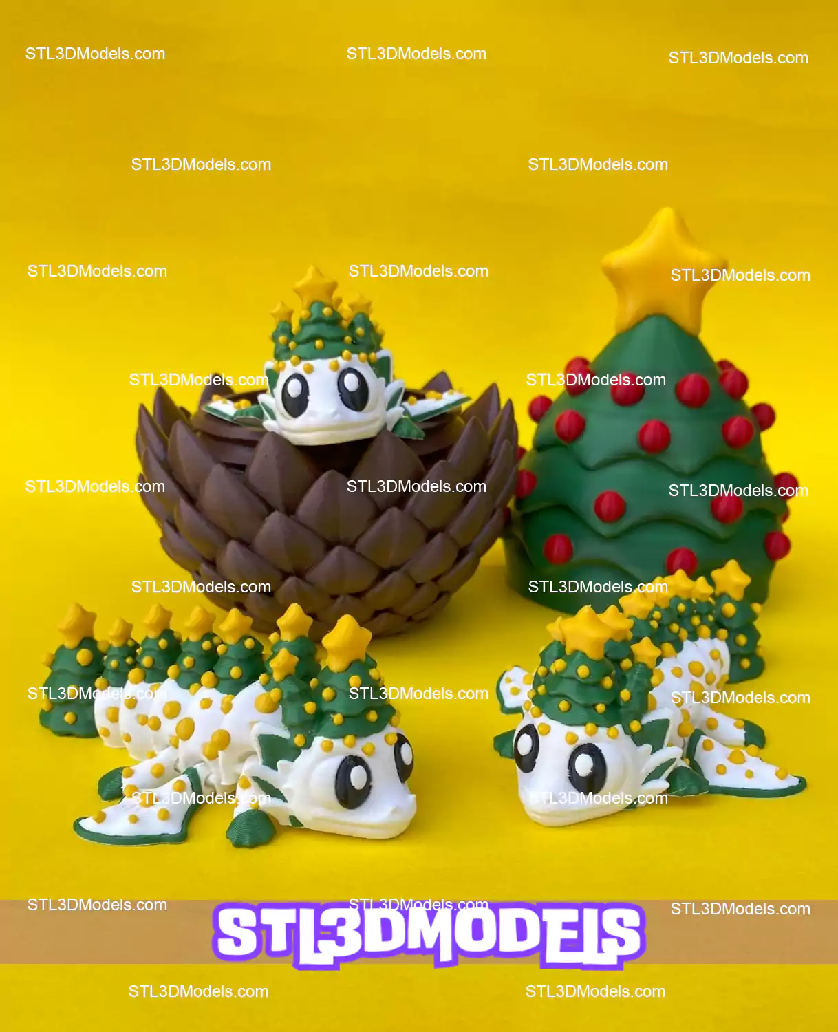 Christmas Tree Dragon & Egg STL 3D Model 