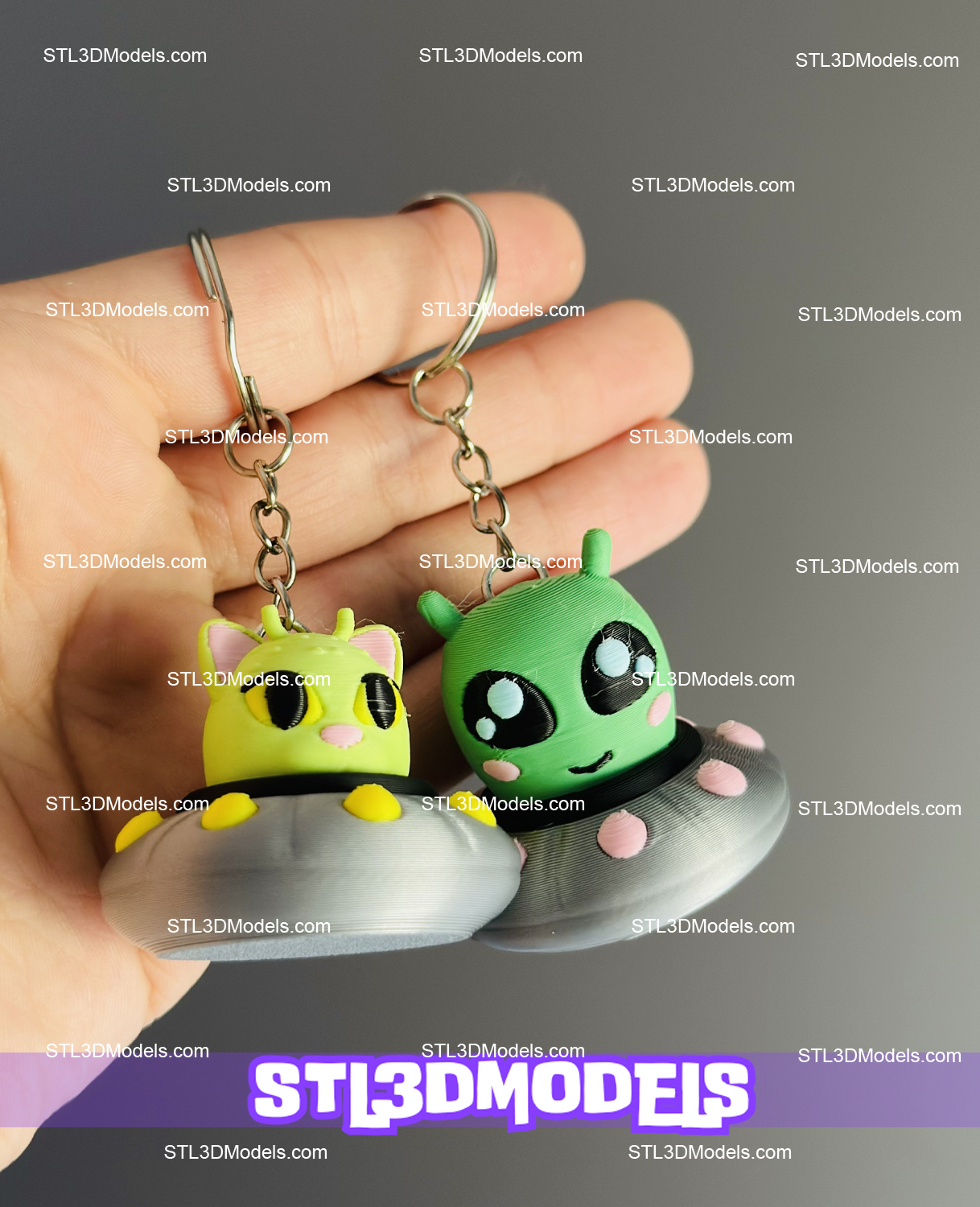 Alien & Cat UFO Keychains STL 3D Model Alien & Cat UFO Keychains STL 3D Model