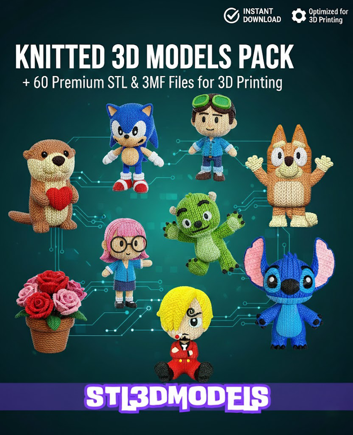 Knitted 3D Model Pack +60 STL & 3MF Files