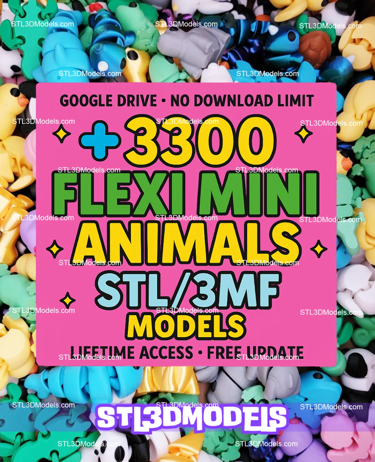 3300 Mini Cute Flexi Animals STL & 3MF Print Model 