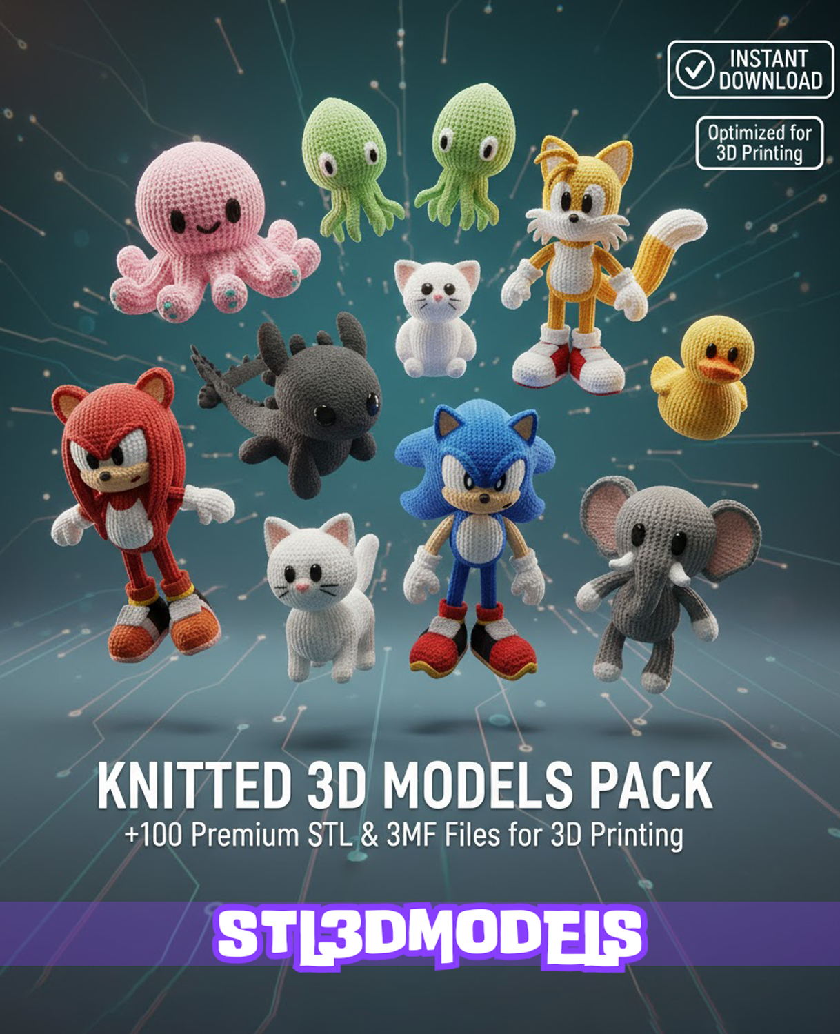 Knitted 3D Model Pack +100 STL & 3MF Files 